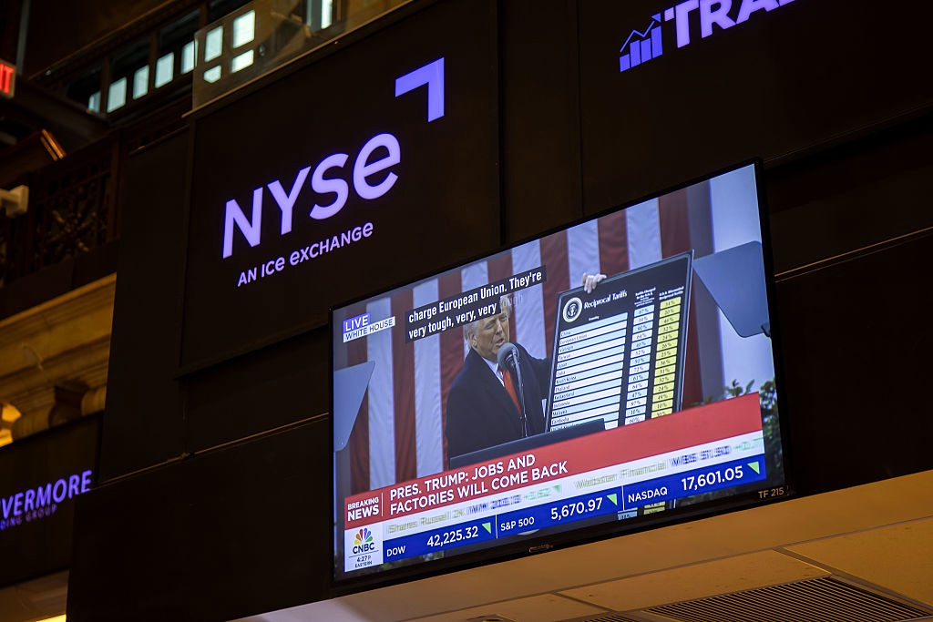 Traders On The Floor Of The NYSE As Trump Announces New Tariffs