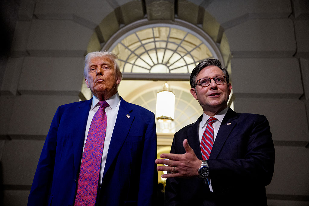 President Trump Attends GOP House Caucus Meeting On Capitol Hill As Budget Bill Faces Resistance