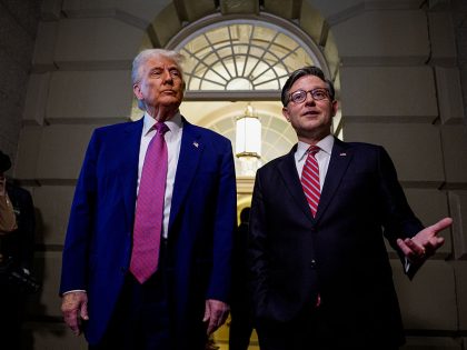 President Trump Attends GOP House Caucus Meeting On Capitol Hill As Budget Bill Faces Resistance