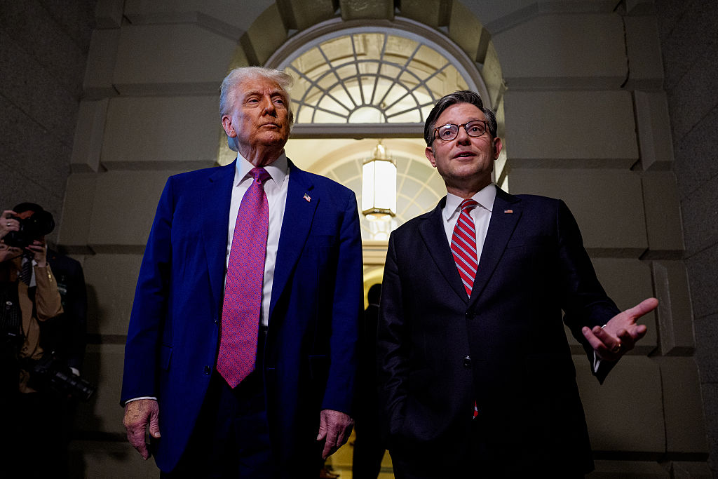 President Trump Attends GOP House Caucus Meeting On Capitol Hill As Budget Bill Faces Resistance