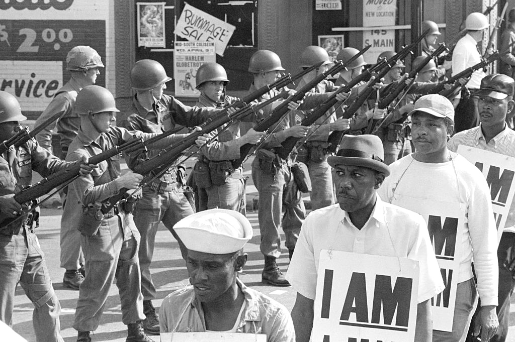 National Guard Soldiers Watch as Memphis Sanitation Workers Strike