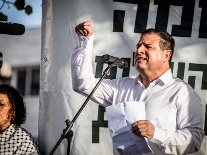 Israeli Arab member of Knesset Ayman Odeh gestures as he