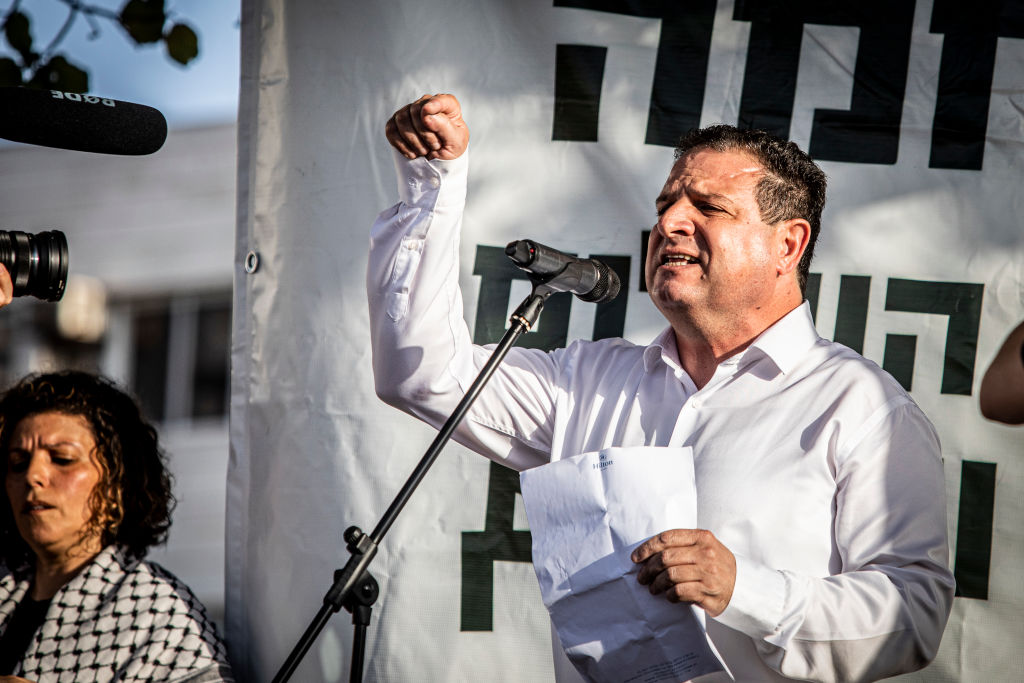 Israeli Arab member of Knesset Ayman Odeh gestures as he