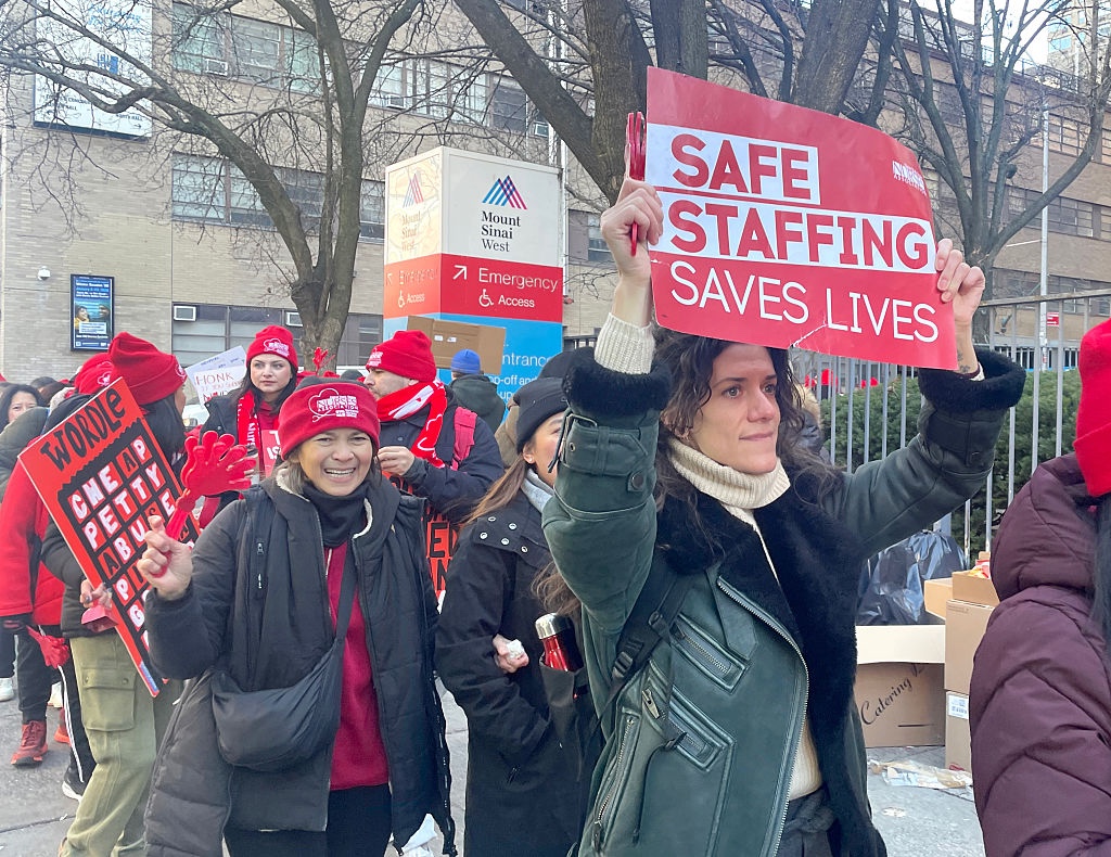 Nurses from Mount Sinai West in New York City are protesting work conditions.