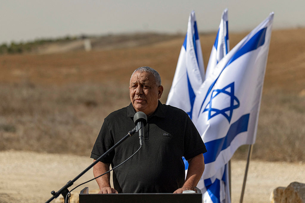 Gadi Eisenkot, former Israeli army chief of staff and head of the Yashar party, delivers a statement during a press conference near Kibbutz Mefalsim, adjacent to the border with Gaza Strip on October 15, 2026.