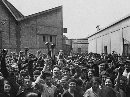 Workers protest and occupy the Renault factory in Boulogne-Billancourt in France on June 18, 1936.