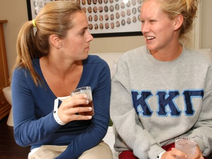 University of Southern California sorority students socialize at the Kappa Kappa Gamma House in Los Angeles, California.