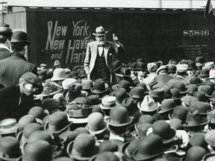 Eugene V. Debs on the campaign trail during his 1908 presidential run. 