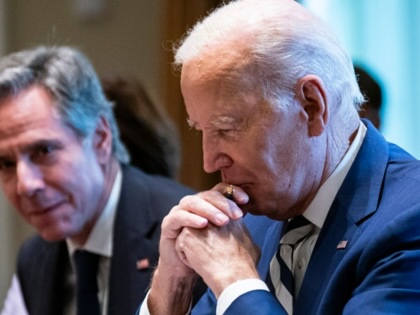 Anthony Blinken and Joe Biden attend a meeting in the Cabinet Room of the White House in Washington, DC, on October 20, 2023.