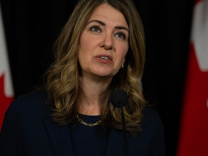 Danielle Smith, Alberta's premier, during a news conference in Calgary, Alberta, on May 15, 2026.