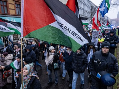 Protesters march in support of Palestinians after gathering in front of Neukölln City Hall in Berlin, Germany, on December 27, 2025.