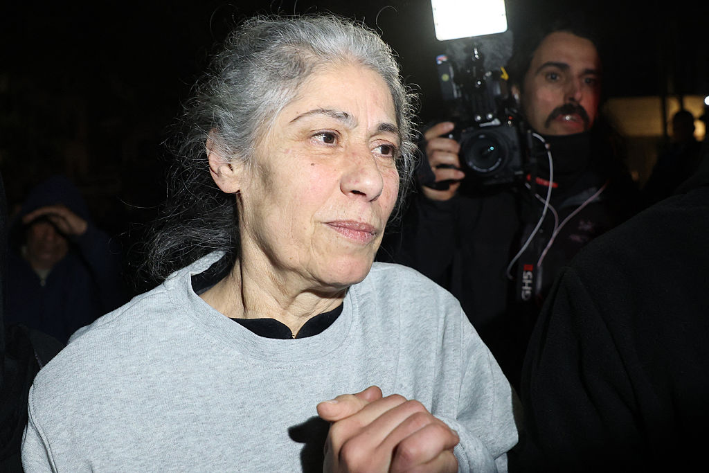 Popular Front for the Liberation of Palestine member and political prisoner Khalida Jarrar is greeted by well-wishers following her release from prison on January 20, 2025, in the occupied West Bank town of Beitunia.