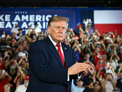 President Donald Trump applauds after speaking at a midterm campaign rally at the Port of Corpus Christi in Corpus Christi, Texas, on October 27, 2026.
