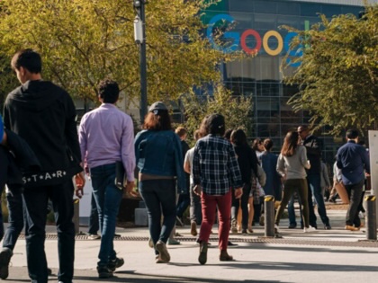 Employees stage a walkout at Google's California headquarters in 2018.