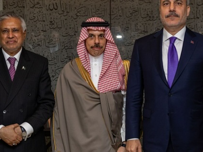 Turkish Foreign Minister Hakan Fidan attends the Mecca Agreement Foreign Ministers Meeting for Joint Defense alongside Pakistan's Foreign Minister Ishaq Dar and Saudi Foreign Minister Faisal bin Farhan at the United Nations, on September 24, 2026.