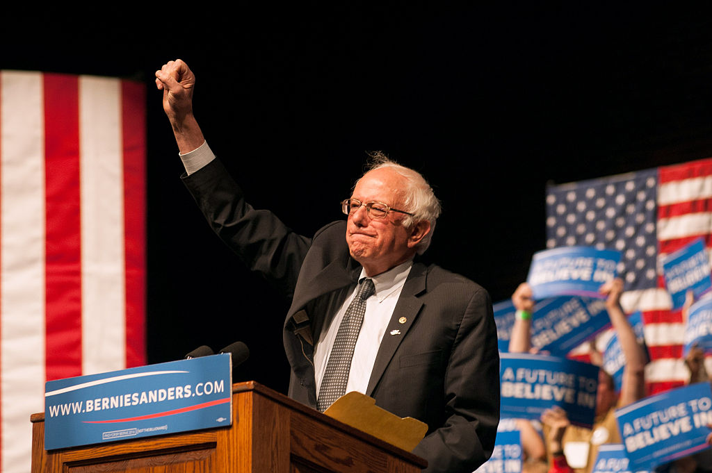 Bernie Sanders speaks during a rally on April 5, 2016, in Laramie, Wyoming.