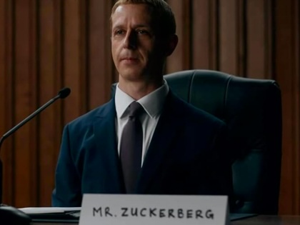 A still featuring Jeremy Strong in the role of Mark Zuckerberg in Aaron Sorkin's 2026 film, “The Social Reckoning.”