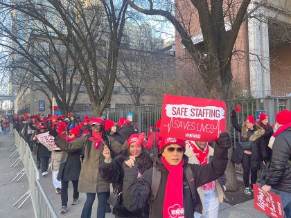 Nurses from Mount Sinai West in New York City are protesting work conditions.