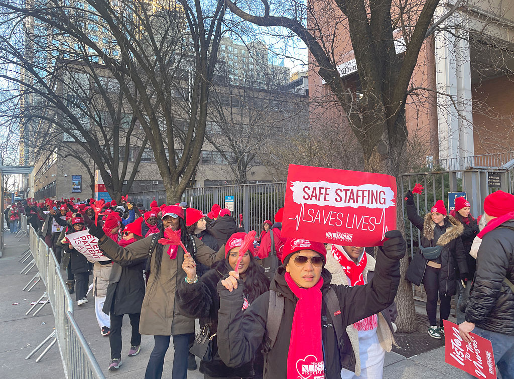 Nurses from Mount Sinai West in New York City are protesting work conditions.