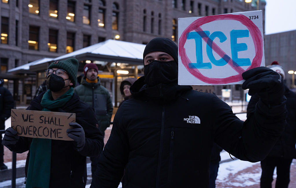 Anti ICE-Protesters rally at Government Plaza against troop deployment in Minneapolis