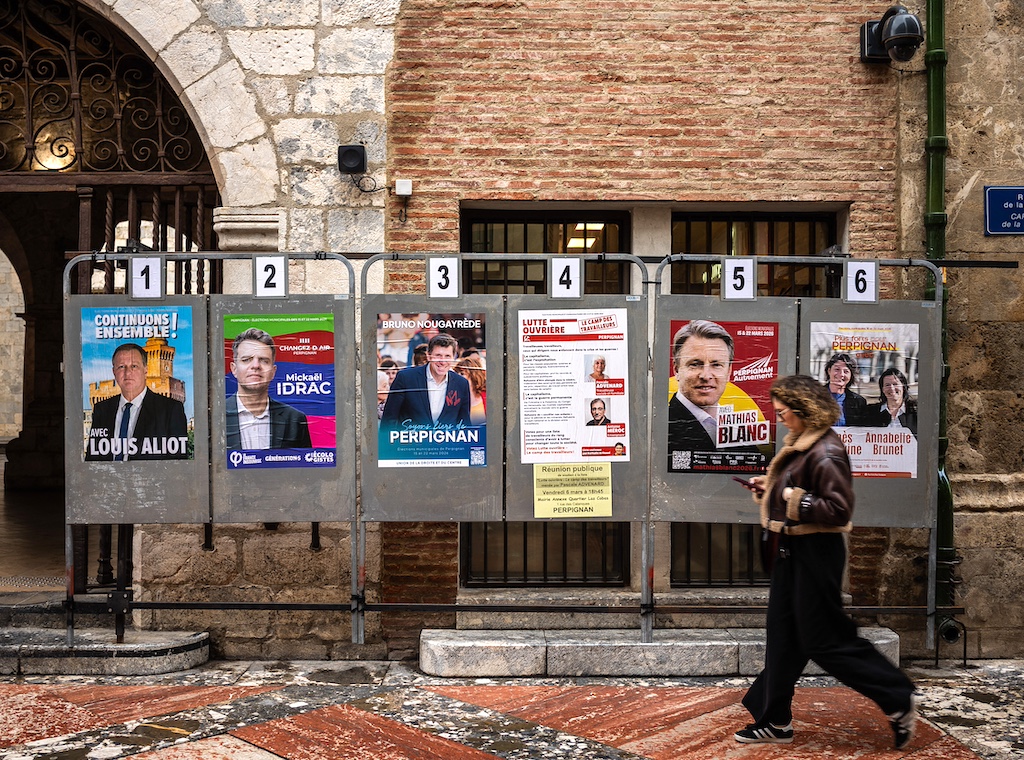 FRANCE-MUNICIPAL-ELECTIONS-BILBOARD-PERPIGNAN-TOWNHALL-2026