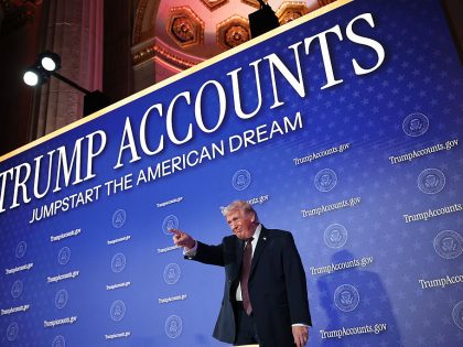 President Trump Delivers Remarks During The Treasury Department's Trump Accounts Summit At Andrew W. Mellon Auditorium