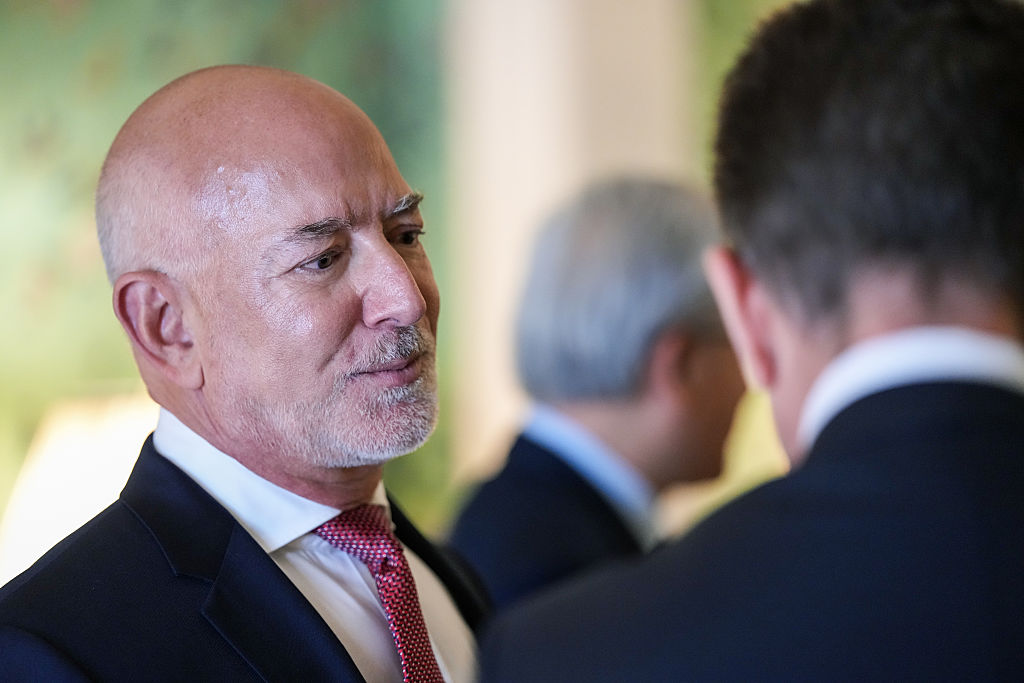 Amazon founder Jeff Bezos attends a meeting between Britain’s King Charles III and chief executives from the technology industry on day two of the state visit of King Charles III and Queen Camilla to the United States on April 28, 2026, in Washington, DC.