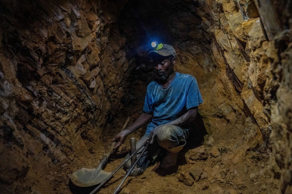 A man mines for gold in the South Kivu province of the Democratic Republic of the Congo. 
