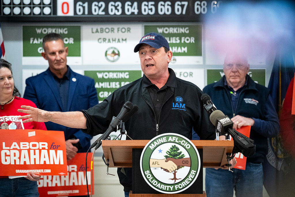 Maine candidate for governor Troy Jackson speaks during a Graham Platter for Senate campaign event with the Maine AFL-CIO, on May 1, 2026, in Portland, Maine.