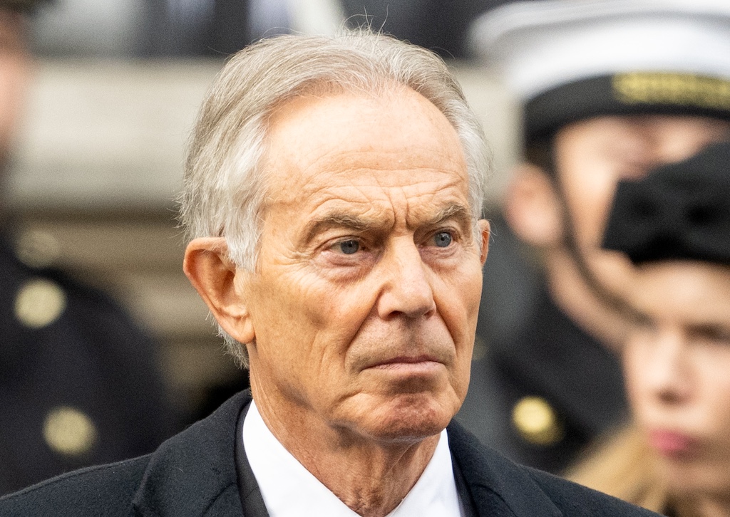 Close-up of Tony Blair's face.
