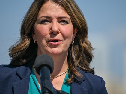 Alberta Premier Danielle Smith addresses the media in Edmonton on July 18, 2025.