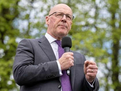 First Minister and Scottish National Party leader John Swinney delivers an election eve speech in Edinburgh.