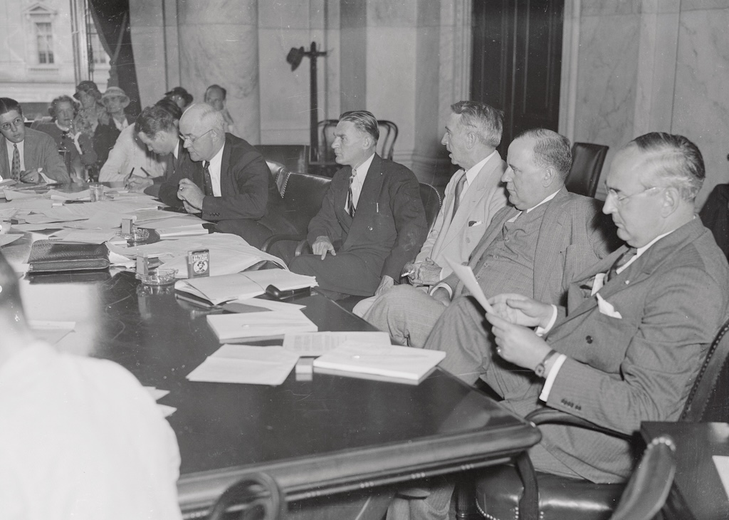 A session of the Senate Munitions Investigating Committee takes place in Washington, DC.