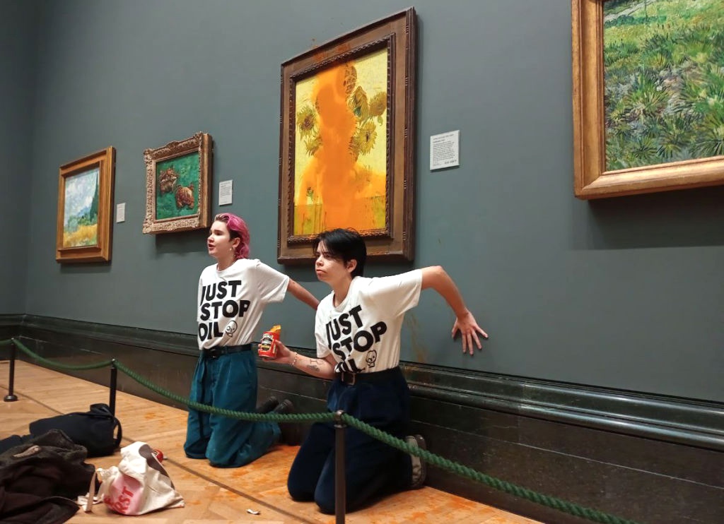 Climate protesters demonstrate at the National Gallery in London
