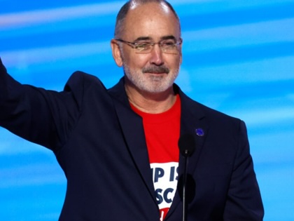 United Auto Workers President Shawn Fain speaks onstage during the first day of the Democratic National Convention at the United Center on August 19, 2024, in Chicago, Illinois.
