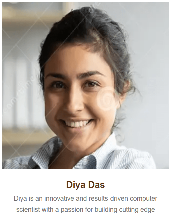 Detail of Edge Ops’ Diya Das’s picture and bio. 