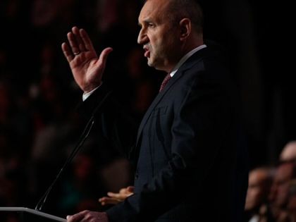 Bulgaria's newly elected premier Rumen Radev addresses a crowd at a campaign rally in Sofia. 