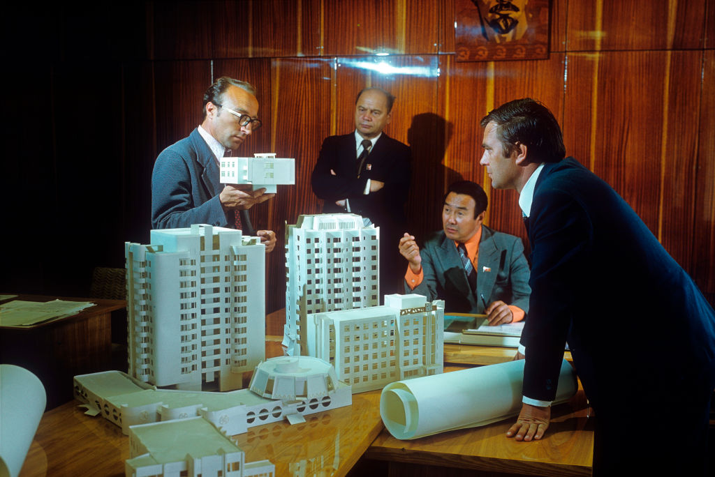 Russia, Dalny Vostok, Sakha (Yakutia), 1970s: Architects of Yakutsk discuss the plan for building the city.