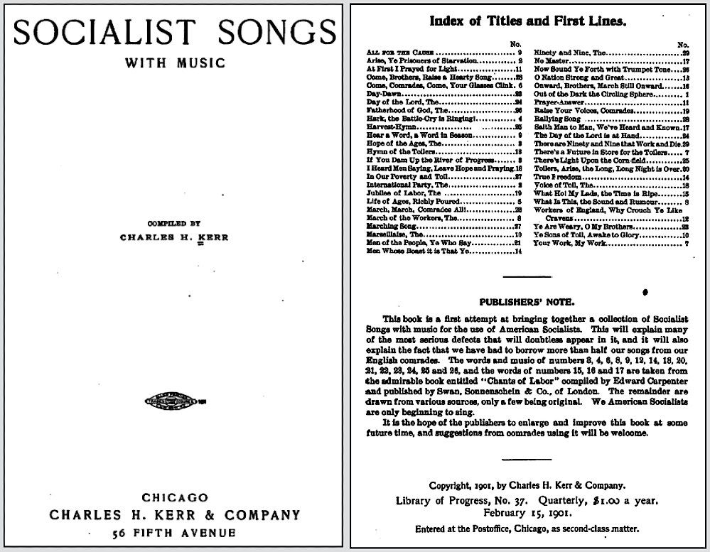 Cover of a book of socialist songs, published in 1901.