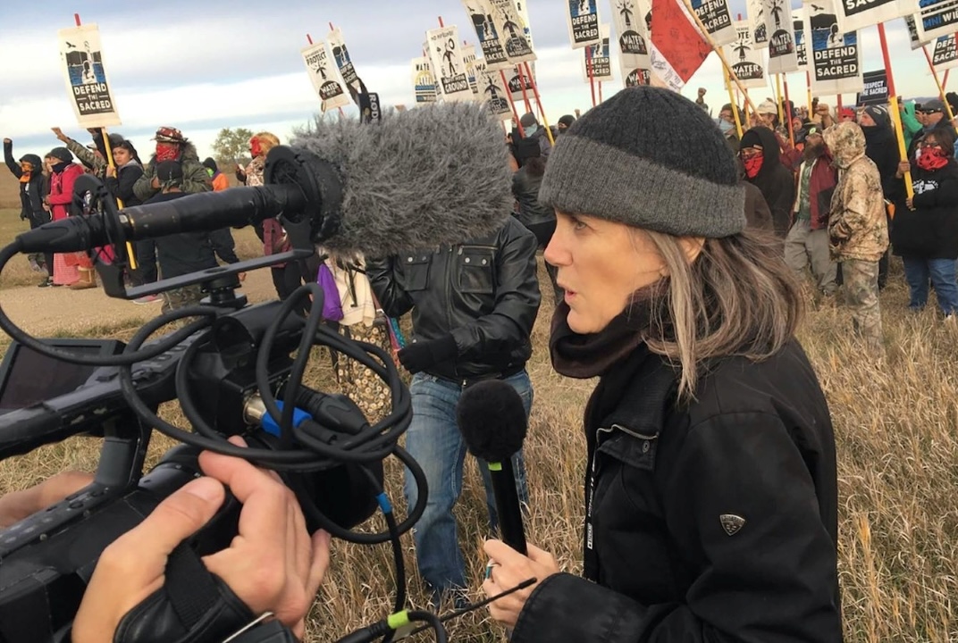 Amy Goodman at the Standing Rock protest in 2016.