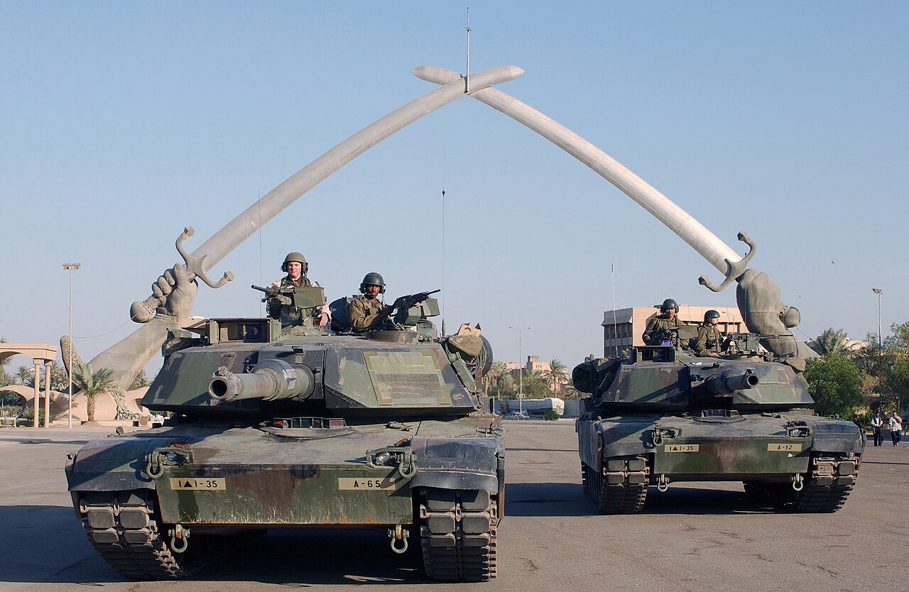 Two US tanks in front of the
