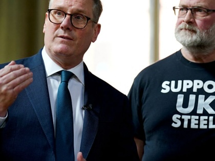 PM Keir Starmer addresses British Steel workers in Lincolnshire on April 12, 2025.
