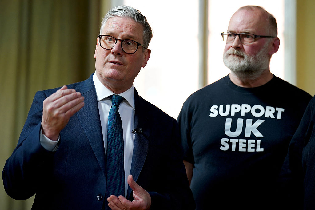 PM Keir Starmer addresses British Steel workers in Lincolnshire on April 12, 2025.