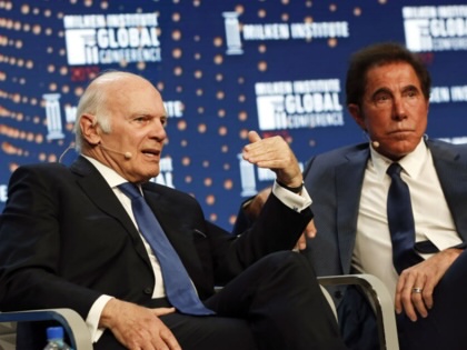 Steven Roth, chairman and chief executive officer of Vornado Realty Trust, left, speaks as billionaire Steve Wynn, chairman and chief executive officer of Wynn Resorts Ltd., listens during the Milken Institute Global Conference in Beverly Hills, California, on Wednesday, May 3, 2017.