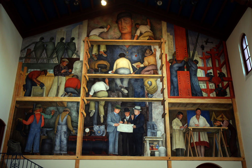 A photograph of the Diego Rivera mural at the San Francisco Art Institute in Russian Hill in San Francisco, California, on Thursday, January 15, 2009.