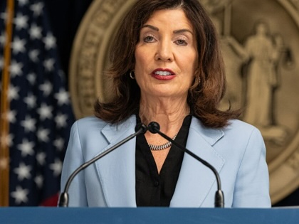 Governor Kathy Hochul speaks at the governor’s office in New York as she announces her proposal for the state budget.