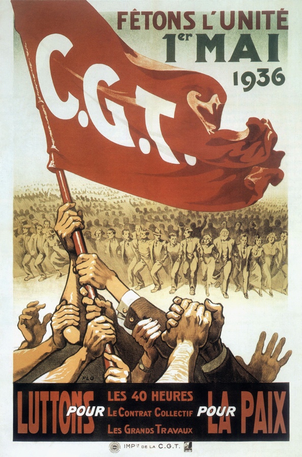 A poster that has multiple hands holding a flag reading 