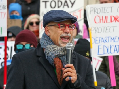 Pennsylvania State Rep. Chris Rabb speaks during a 50501 protest outside of the Pennsylvania Capitol on February 5, 2025, in Harrisburg, Pennsylvania.