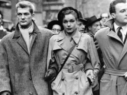 French actors Jean Marais, Simone Signoret, and Roger Pigaut attend a 1948 demonstration in Paris.