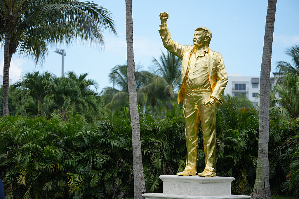 Golden Donald Trump statue is seen at Trump National Doral on April 30, 2026.